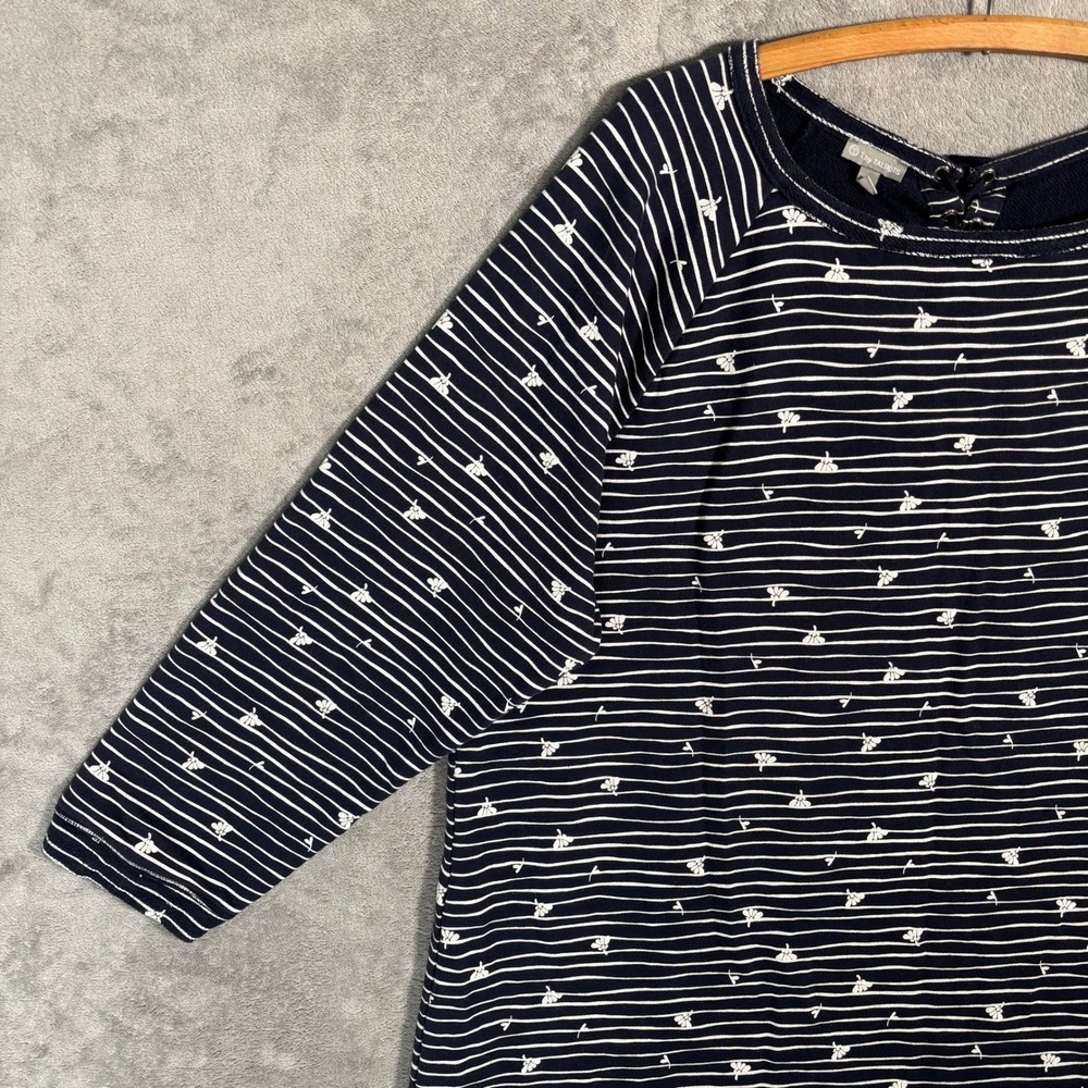 T by Talbots Navy Blue Striped Lace Up Back Tunic Top 3X Cotton Heavy Thick - Picture 7 of 15